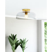 Kuzco Sylvia 12in 1-Light Semi-Flush Mount | Modern Brushed Gold Steel and Clear Glass | Bedroom & Living Room | 6.88 x 12 in | Model SF515712BGCL