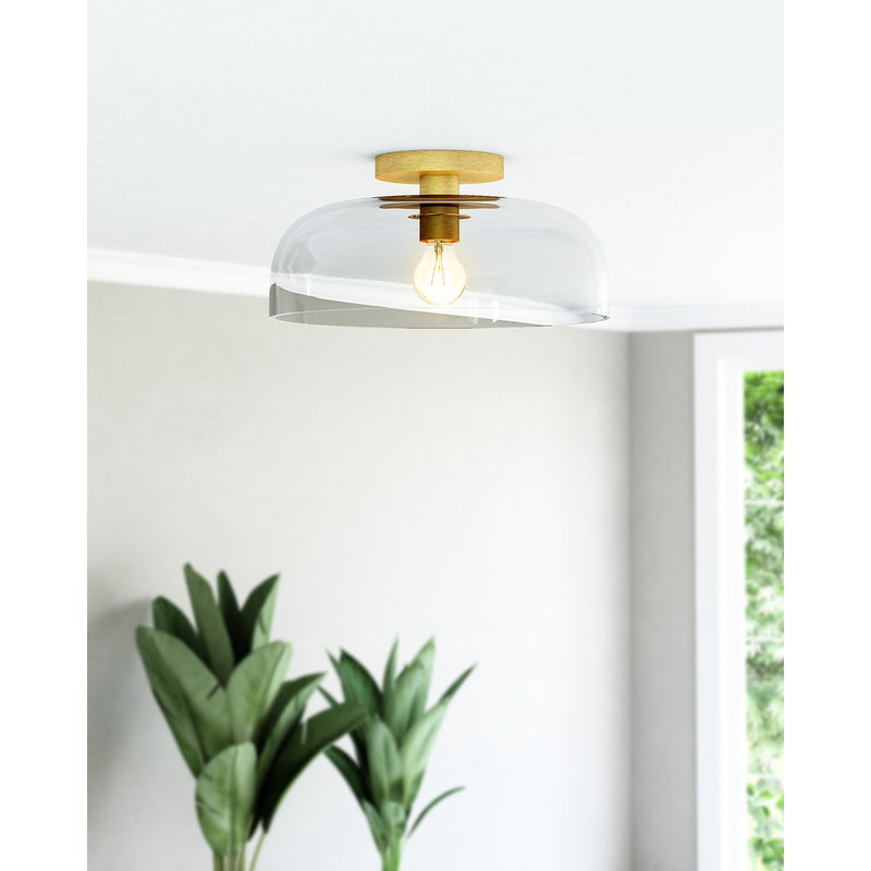 Kuzco Sylvia 12in 1-Light Semi-Flush Mount | Modern Brushed Gold Steel and Clear Glass | Bedroom & Living Room | 6.88 x 12 in | Model SF515712BGCL