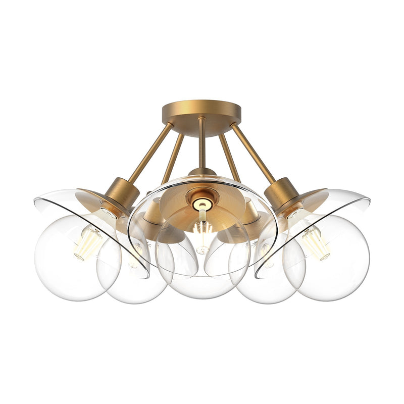 Kuzco Francesca 20in 5-Light Semi-Flush Mount | Mid-Century Sputnik Aged Gold and Clear Glass | Living Room & Dining Room | Model SF517220AGCL