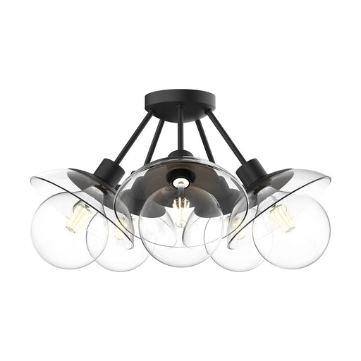 Kuzco Alora Mood Francesca 20in 5-Light Semi Flush Mount | Mid-Century Matte Black and Clear Glass | Living Room & Dining Room | Model SF517220MBCL