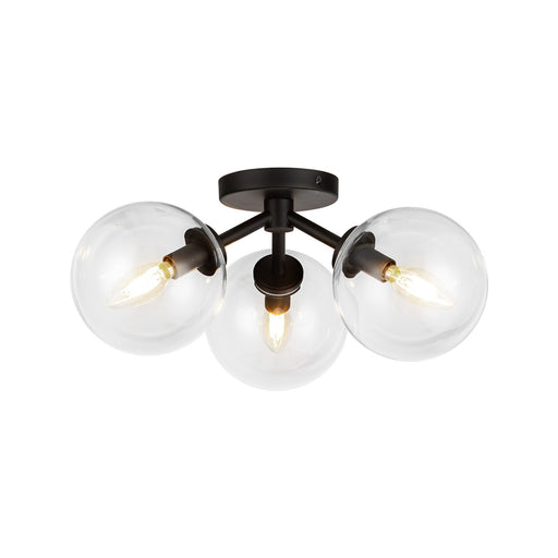 Kuzco Cassia 15in 3-Light Semi-Flush Mount | Mid-Century Matte Black Steel and Clear Glass | Living Room & Bedroom | Model SF549315MBCL