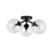 Kuzco Cassia 15in 3-Light Semi-Flush Mount | Mid-Century Matte Black Steel and Clear Glass | Living Room & Bedroom | Model SF549315MBCL