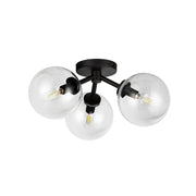 Kuzco Cassia 15in 3-Light Semi-Flush Mount | Mid-Century Matte Black Steel and Clear Glass | Living Room & Bedroom | Model SF549315MBCL