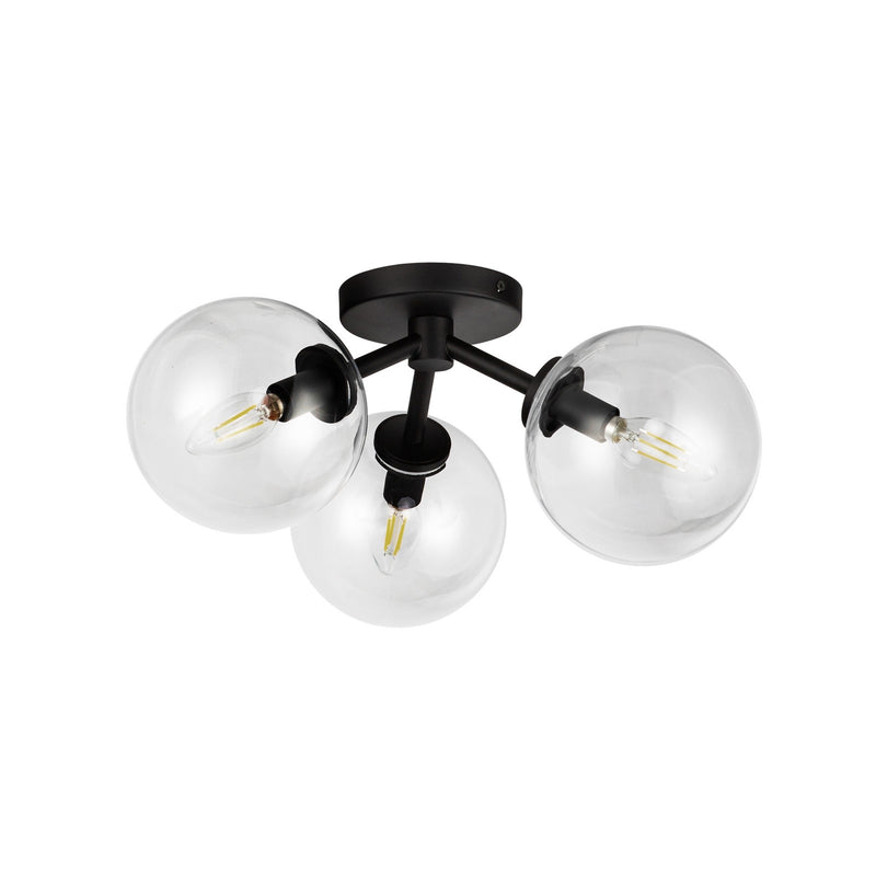 Kuzco Cassia 15in 3-Light Semi-Flush Mount | Mid-Century Matte Black Steel and Clear Glass | Living Room & Bedroom | Model SF549315MBCL