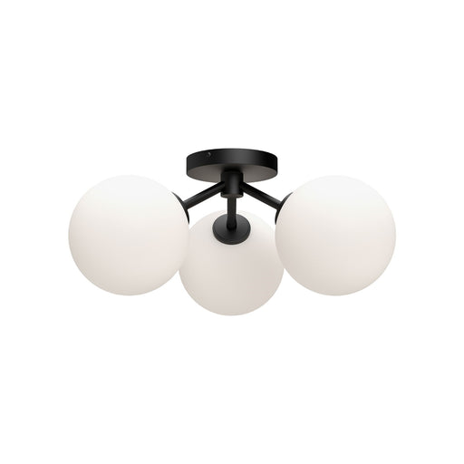 Kuzco Cassia 17in 3-Light Semi-Flush Mount | Mid-Century Matte Black and Opal Matte Glass | Living Room & Bedroom | Model SF549315MBOP