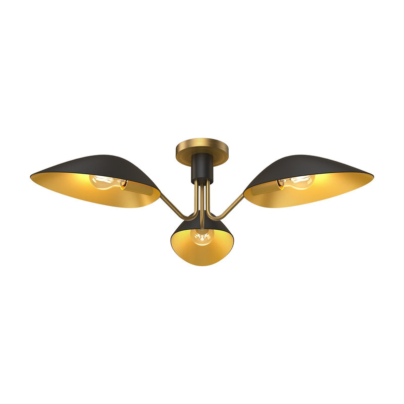 Kuzco Oscar 32in 3-Light Semi-Flush Mount | Modern Aged Gold and Matte Black | Living Room & Dining Room | 31.75 x 7 in | Model SF550332MBAG