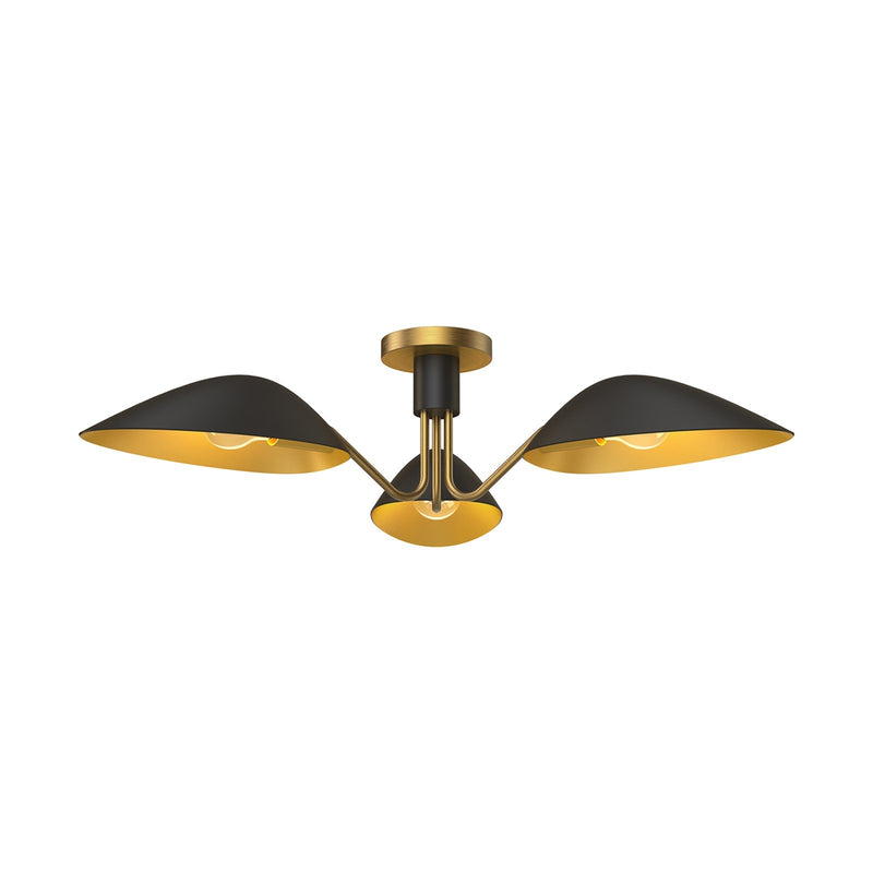 Kuzco Oscar 32in 3-Light Semi-Flush Mount | Modern Aged Gold and Matte Black | Living Room & Dining Room | 31.75 x 7 in | Model SF550332MBAG