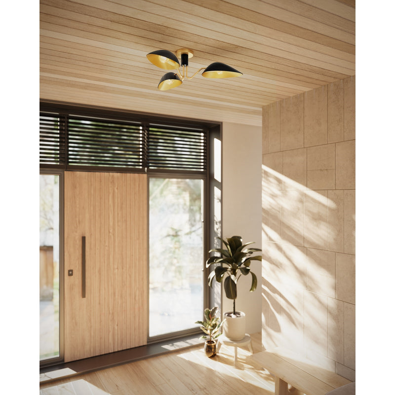 Kuzco Oscar 32in 3-Light Semi-Flush Mount | Modern Aged Gold and Matte Black | Living Room & Dining Room | 31.75 x 7 in | Model SF550332MBAG