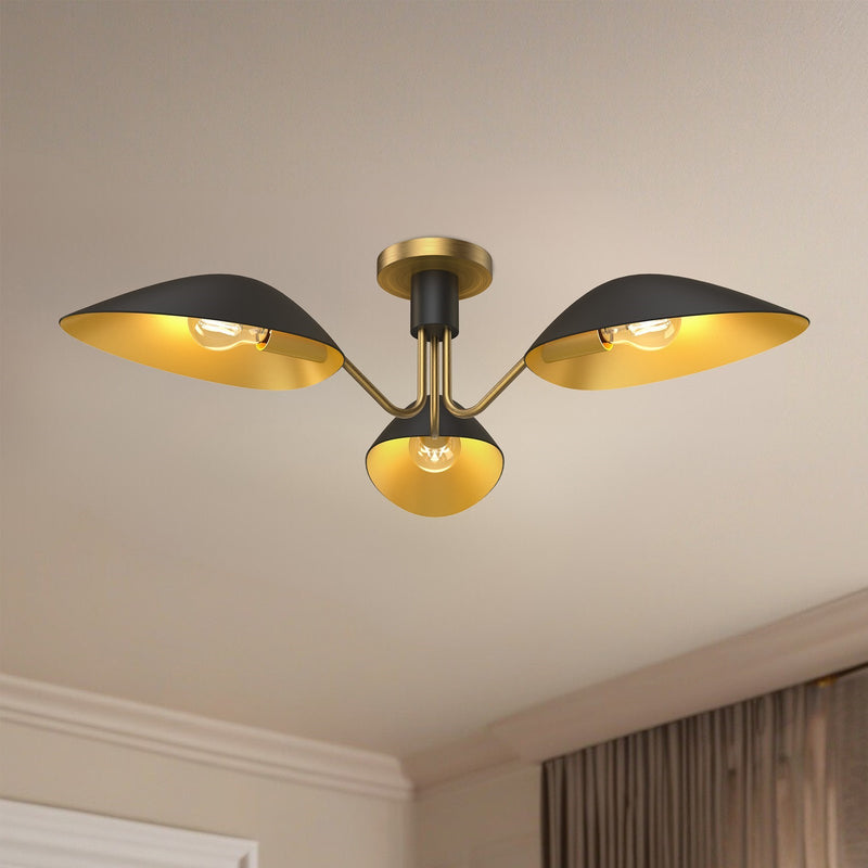 Kuzco Oscar 32in 3-Light Semi-Flush Mount | Modern Aged Gold and Matte Black | Living Room & Dining Room | 31.75 x 7 in | Model SF550332MBAG