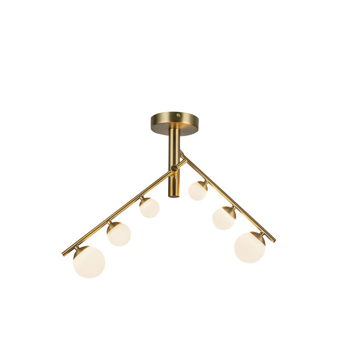 Kuzco Juniper 2 Head LED Semi-Flush Mount, Gold/Opal Glass