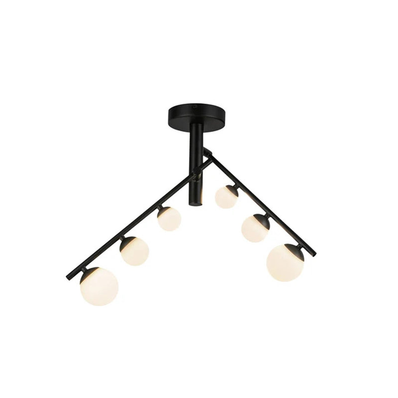 Kuzco Juniper 2-Head LED Semi-Flush Mount | Modern Black and Opal Glass | Living Room & Bedroom | 1530lm 3000K Dimmable | Model SF55525-BK-OP