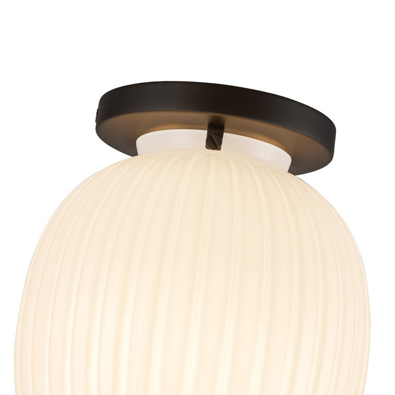Kuzco Cherise 7" Socket Semi-Flush Mount, Black/Glossy Opal Glass