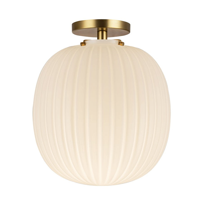 Kuzco Cherise 12" Socket Semi-Flush Mount, Gold/Glossy Opal Glass - SF579112BGGR