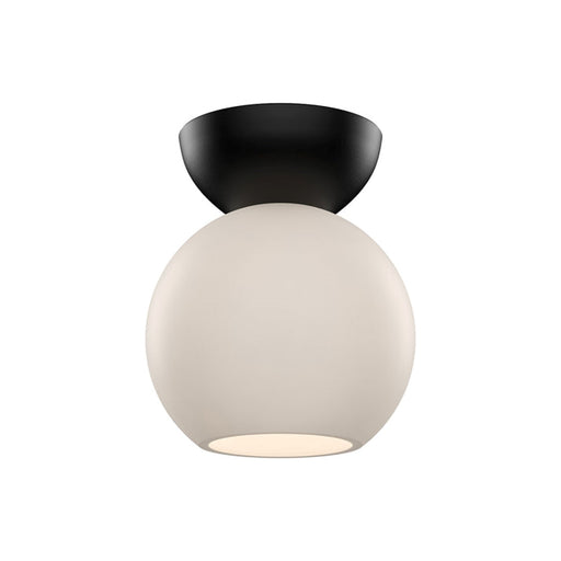 Kuzco Arcadia 6in 1-Light Semi Flush Mount | Modern Black Steel and Opal Glass | Entryway & Hallway Accent Light | 6 x 7 in | Model SF59706-BK-OP