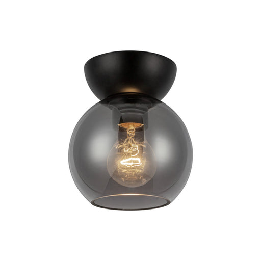 Kuzco Arcadia 6in 1-Light Semi Flush Mount | Industrial Black Steel and Smoked Glass | Entryway & Hallway Accent | 7 in H | Model SF59706-BK-SM