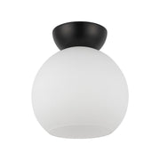 Kuzco Arcadia 8in 1-Light Semi-Flush Mount | Modern Black Steel and Opal Glass | Hallway & Bedroom | 7.9 x 9 in | Model SF59708-BK-OP