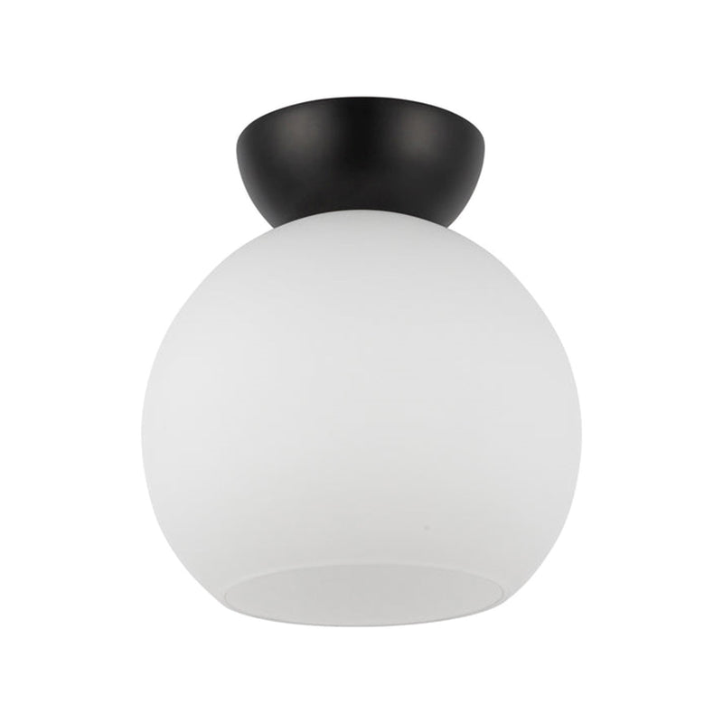 Kuzco Arcadia 8in 1-Light Semi-Flush Mount | Modern Black Steel and Opal Glass | Hallway & Bedroom | 7.9 x 9 in | Model SF59708-BK-OP