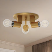 Kuzco Claire 10in 3-Light Semi Flush Mount | Art Deco Aged Gold Steel | Entryway & Hallway | 4 x 10 in | Model SF607003AG