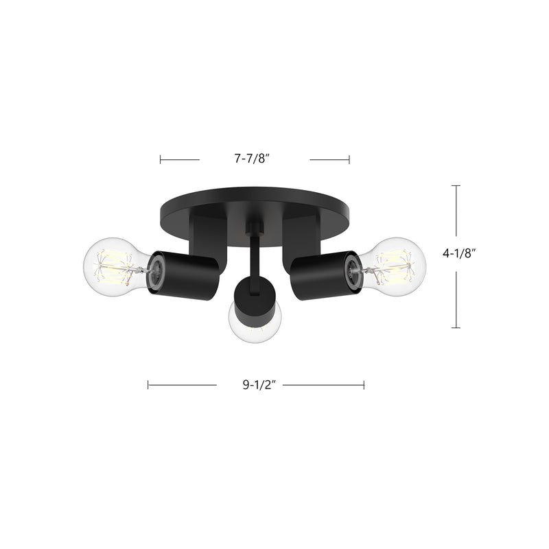 Kuzco Claire 10in 3-Light Semi Flush Mount | Art Deco Aged Gold Steel | Entryway & Hallway | 4 x 10 in | Model SF607003AG