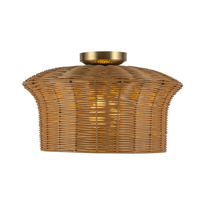 Kuzco Kai 16" Socket Semi-Flush Mount, Brushed Gold/Rattan Shade - SF641016BG