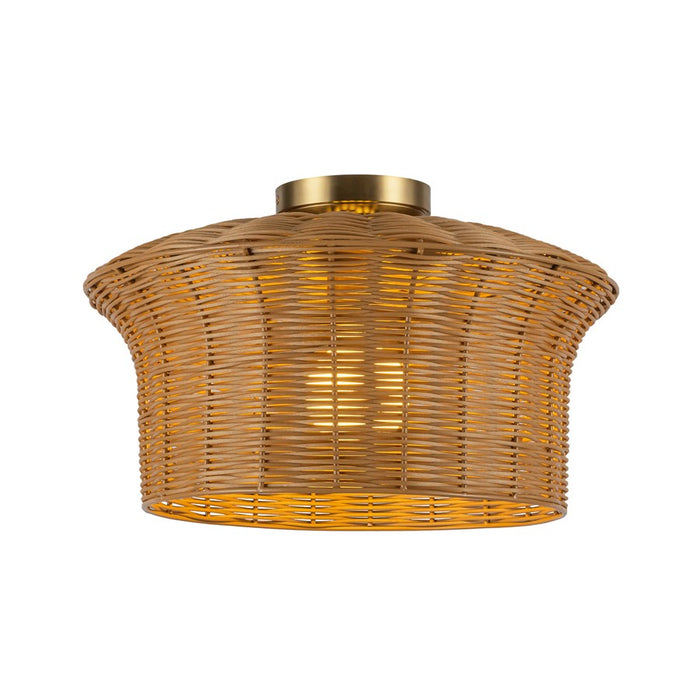 Kuzco Kai 16" Socket Semi-Flush Mount, Brushed Gold/Rattan Shade