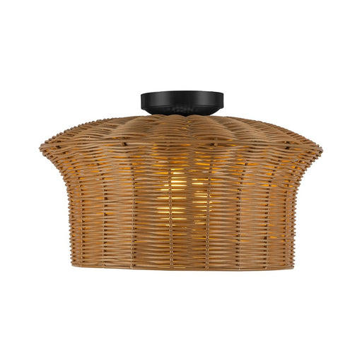 Kuzco Kai 16" Socket Semi-Flush Mount, Matte Black/Rattan Shade - SF641016MB