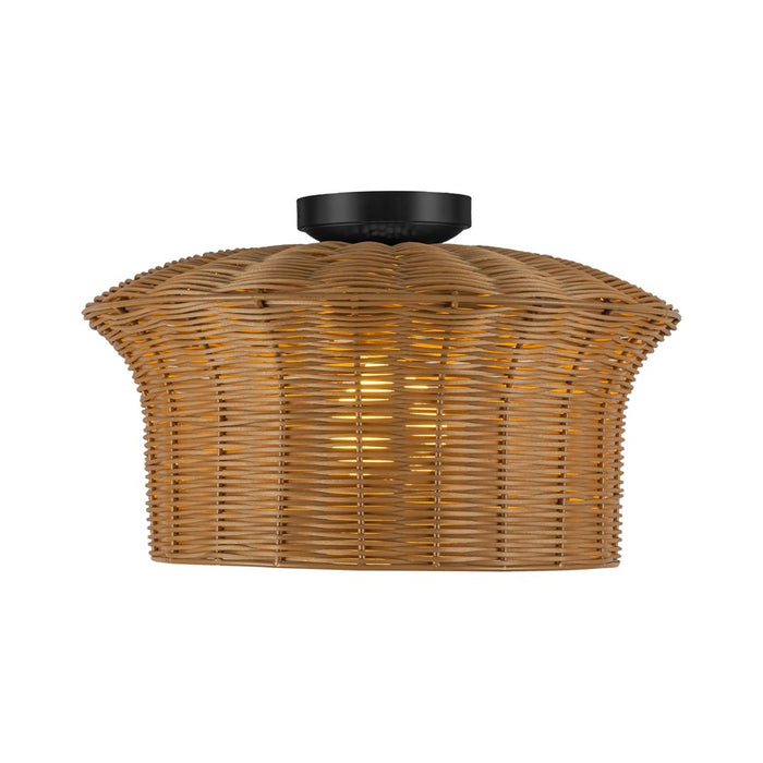 Kuzco Kai 16" Socket Semi-Flush Mount, Matte Black/Rattan Shade - SF641016MB