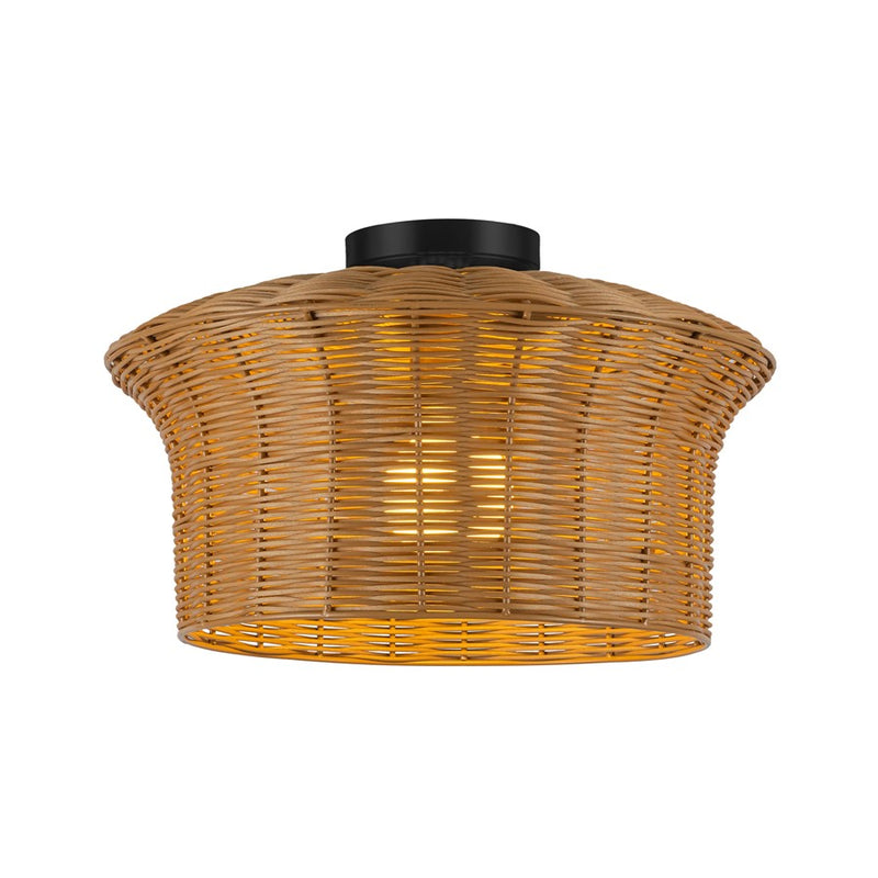 Kuzco Kai 16" Socket Semi-Flush Mount, Matte Black/Rattan Shade