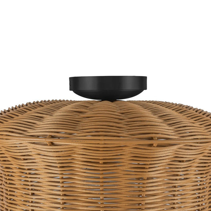 Kuzco Kai 16" Socket Semi-Flush Mount, Matte Black/Rattan Shade
