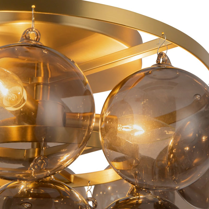 Kuzco Faye 18" Gold Semi-Flush Mount, Brushed Gold/Smoked Glass