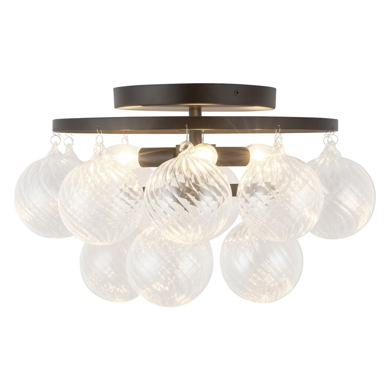 Kuzco Faye 18" Blk Semi-Flush Mount, Matte Black/Clr Ribbed Glass - SF654318MBRC