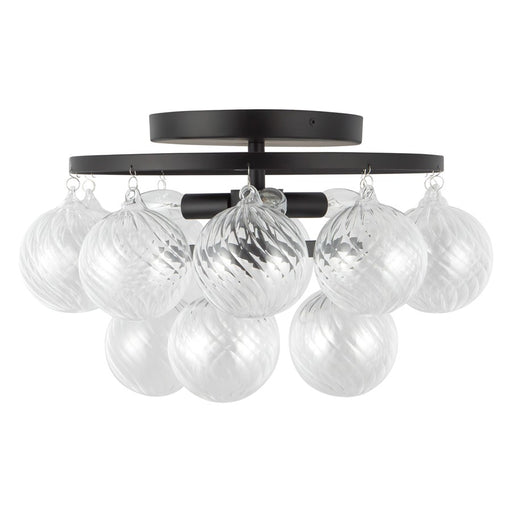 Kuzco Faye 18" Black Semi-Flush Mount, Matte Black/Clear Ribbed Glass