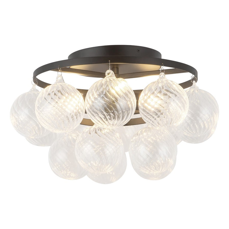 Kuzco Faye 18" Black Semi-Flush Mount, Matte Black/Clear Ribbed Glass