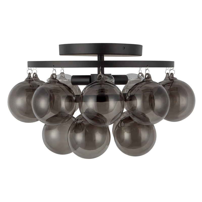 Kuzco Faye 18" Black Semi-Flush Mount, Matte Black/Smoked Solid Glass