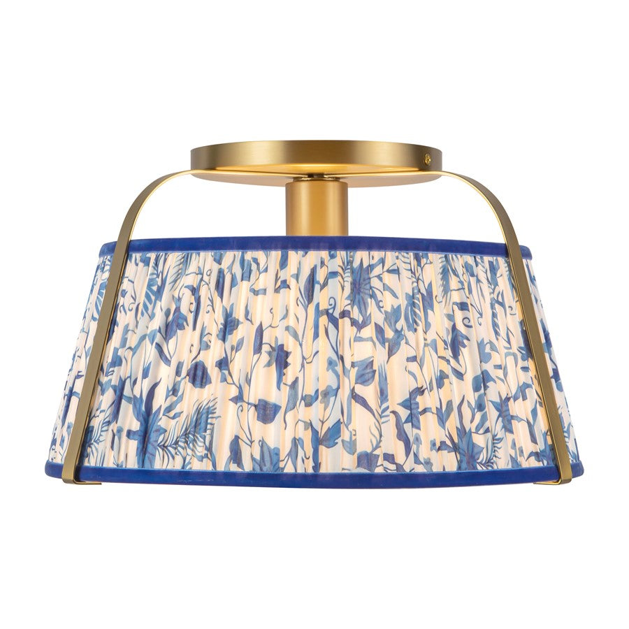 Kuzco Scout 13" Gold Semi-Flush Mount, Brushed Gold/Blue Linen - SF675213BGBL