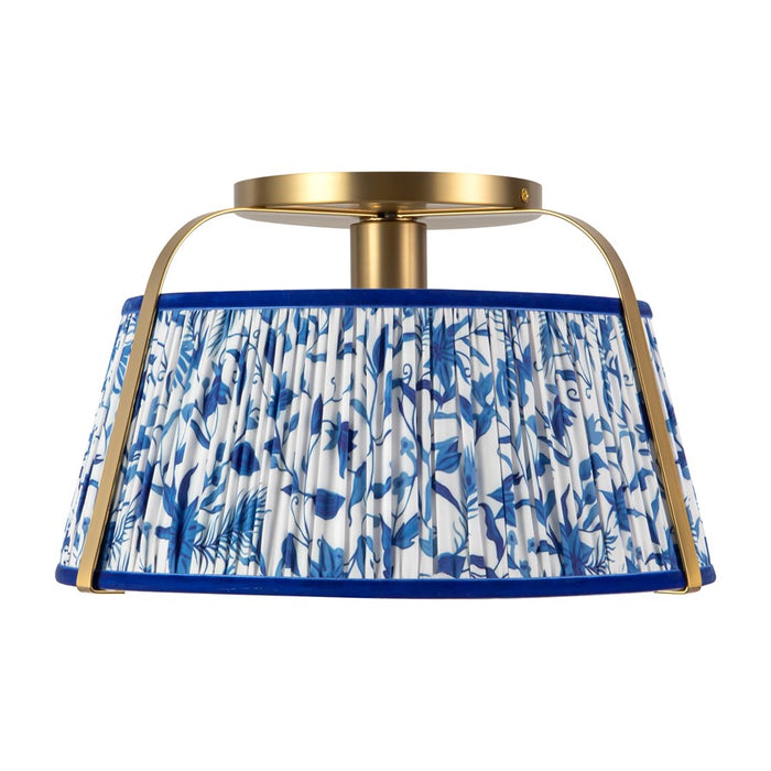 Kuzco Scout 13" Gold Semi-Flush Mount, Brushed Gold/Blue Linen