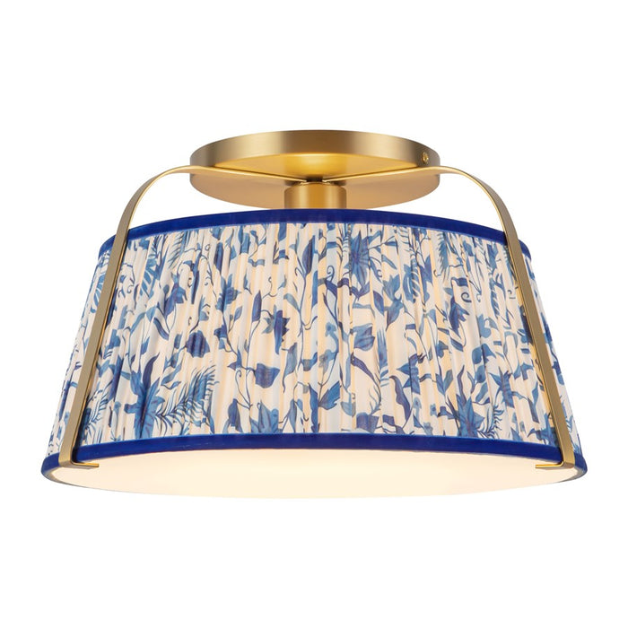Kuzco Scout 13" Gold Semi-Flush Mount, Brushed Gold/Blue Linen