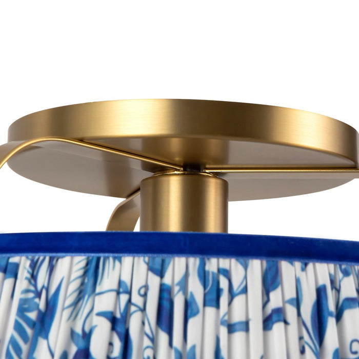 Kuzco Scout 13" Gold Semi-Flush Mount, Brushed Gold/Blue Linen