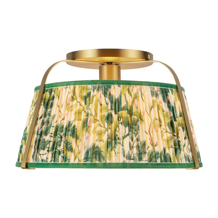 Kuzco Scout 13" Gold Semi-Flush Mount, Brushed Gold/Green Linen - SF675213BGGL