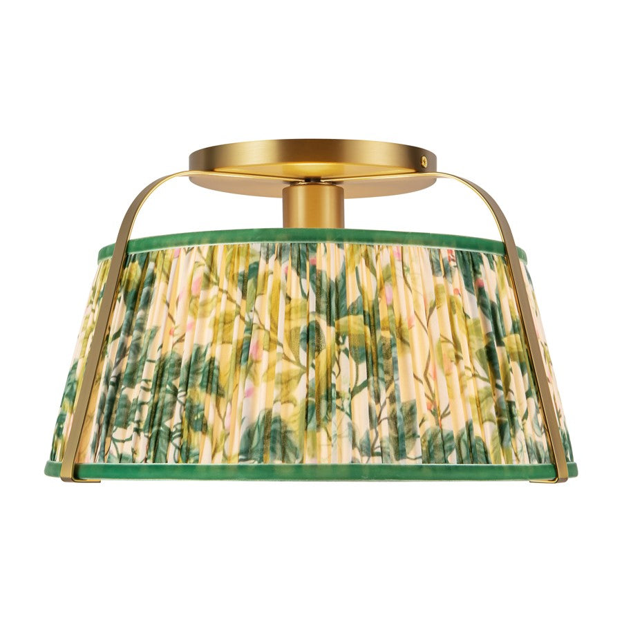 Kuzco Scout 13" Gold Semi-Flush Mount, Brushed Gold/Green Linen - SF675213BGGL