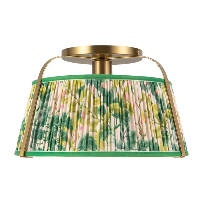 Kuzco Scout 13" Gold Semi-Flush Mount, Brushed Gold/Green Linen