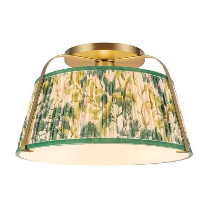 Kuzco Scout 13" Gold Semi-Flush Mount, Brushed Gold/Green Linen