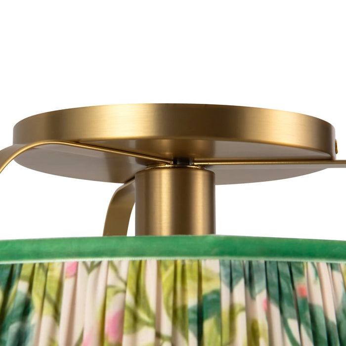 Kuzco Scout 13" Gold Semi-Flush Mount, Brushed Gold/Green Linen