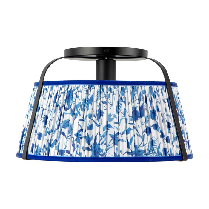 Kuzco Scout 13" Black Semi-Flush Mount, Matte Black/Blue Linen