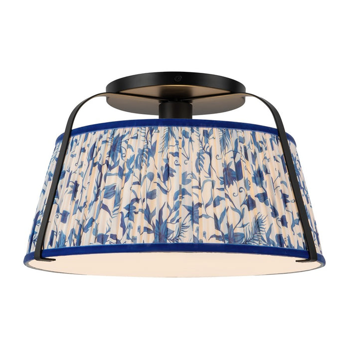 Kuzco Scout 13" Black Semi-Flush Mount, Matte Black/Blue Linen