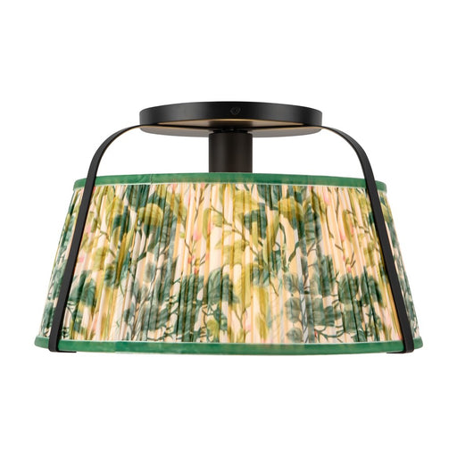 Kuzco Scout 13" Blk Semi-Flush Mount, Matte Black/Green Linen - SF675213MBGL