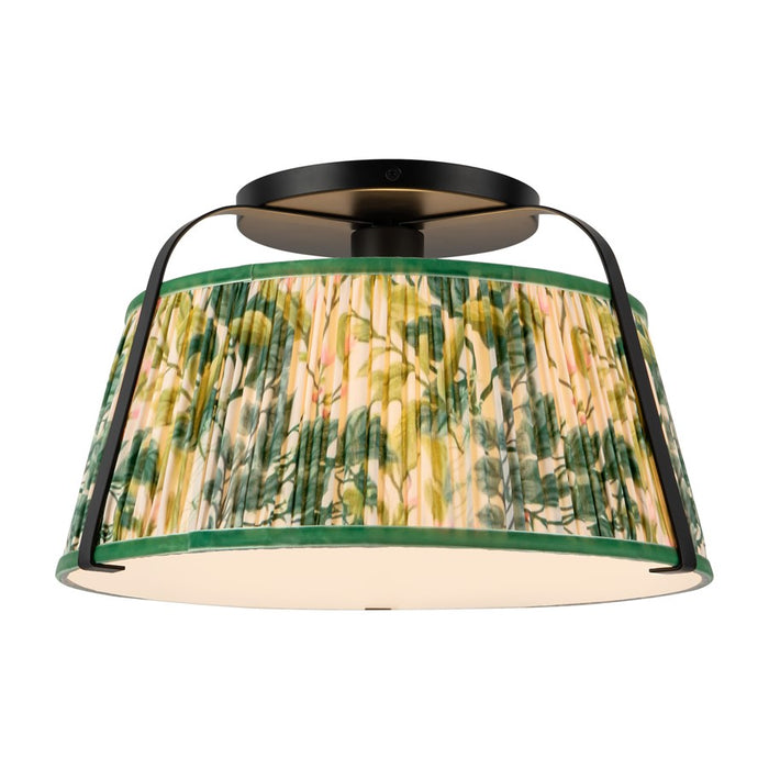 Kuzco Scout 13" Black Semi-Flush Mount, Matte Black/Green Linen