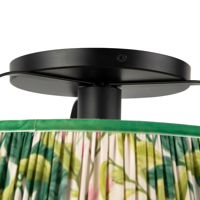 Kuzco Scout 13" Black Semi-Flush Mount, Matte Black/Green Linen