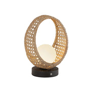 Kuzco Lanai 10in LED Table Lamp | Black Opal Glass and Rattan | Covered Patio & Bedroom | 5.62 x 5.62 x 10.62 in | Model TL20610-BK-OP