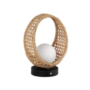 Kuzco Lanai 10in LED Table Lamp | Black Opal Glass and Rattan | Covered Patio & Bedroom | 5.62 x 5.62 x 10.62 in | Model TL20610-BK-OP